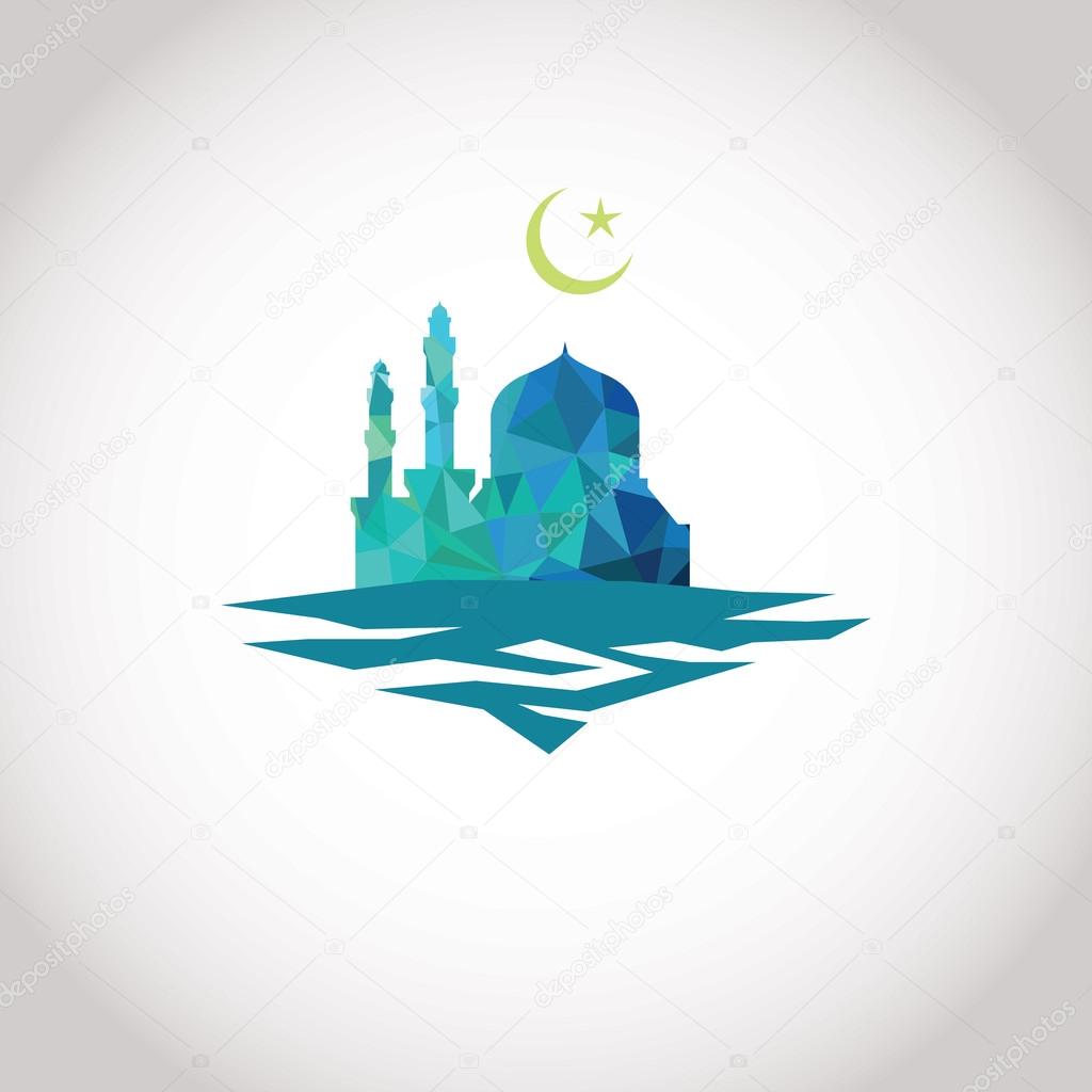 Colorful mosaic design - Mosque and Crescent moon, blue mosaic