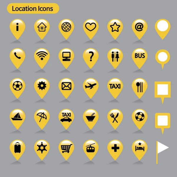 Location icons  Yellow — Stock Vector