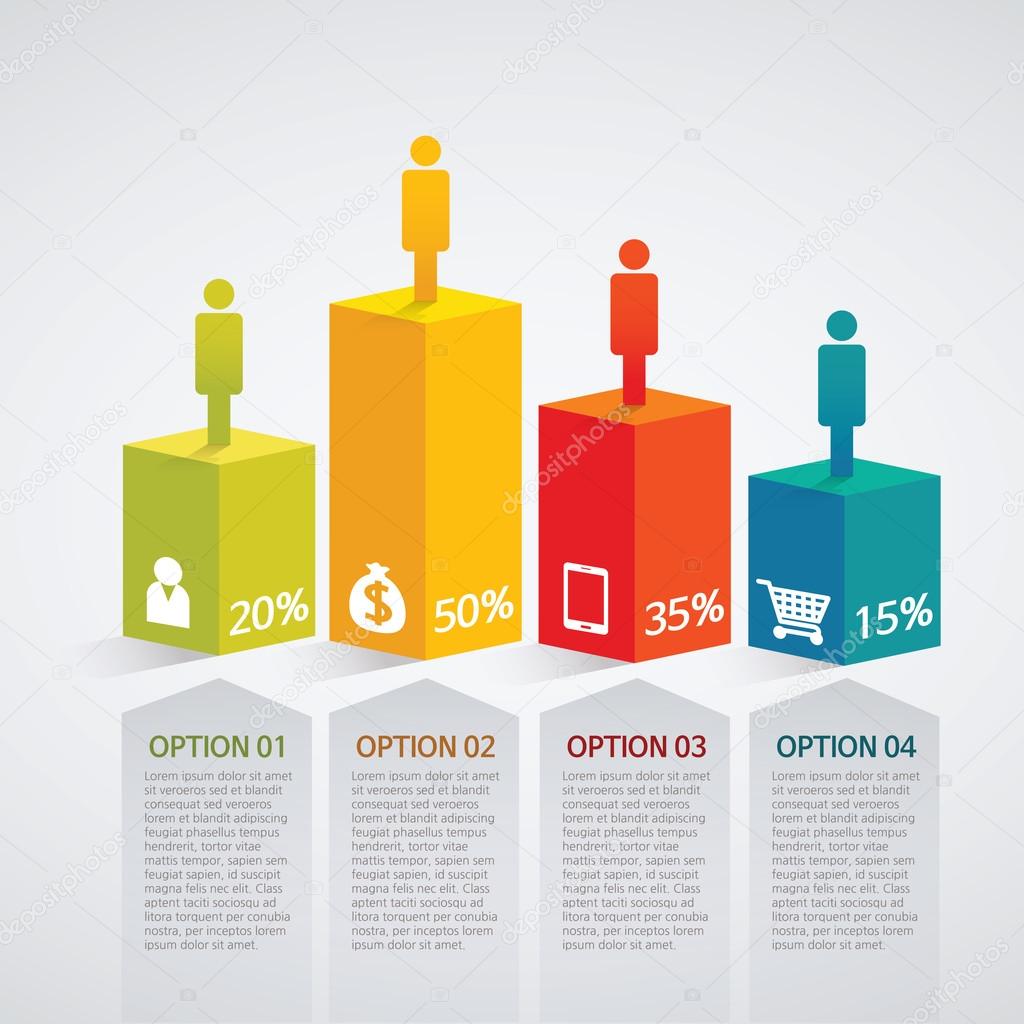 Info graphics - colorful graph, square pillar, people