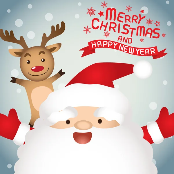 Vrolijk kerstfeest en happy new year, santa claus en rudolph — Stockvector