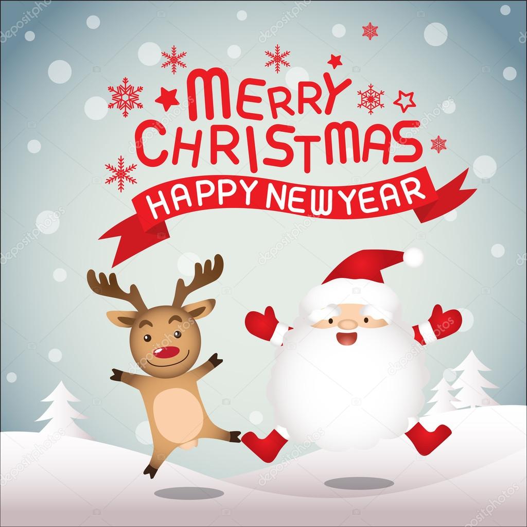 Veselé Vánoce a Å¡Å¥astn½ nov½ rok santa claus a Rudolf — Vektor od Sungchul77