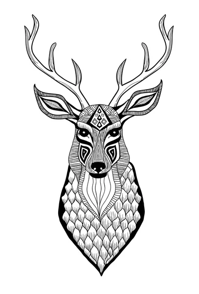 Deer head engraving style, vintage illustration, hand drawn — Stock Vector