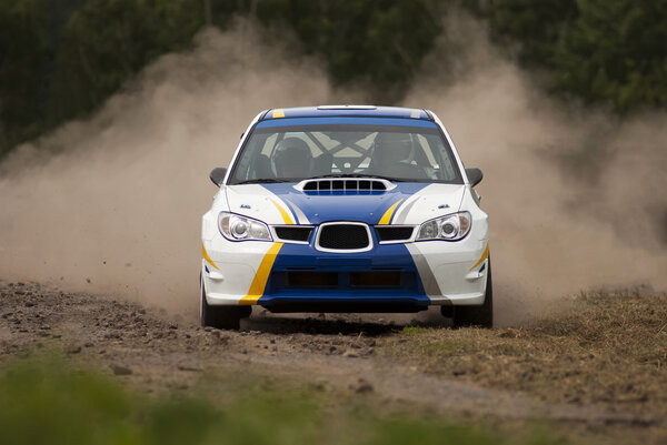 Rally car, action, drift with dust