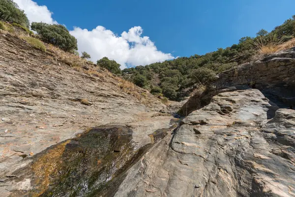 Agua Que Fluye Por Barranco Sierra Nevada Hay Rocas Piedras —  Fotos de Stock