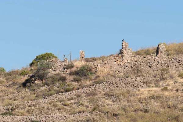 Antiguo Complejo Minero Sur España Construcción Piedra Hay Pájaro Negro — Foto de Stock