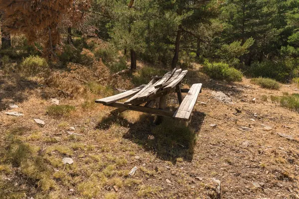 Oude Picknicktafel Sierra Nevada Berg Tafel Gemaakt Van Hout Zijn — Stockfoto