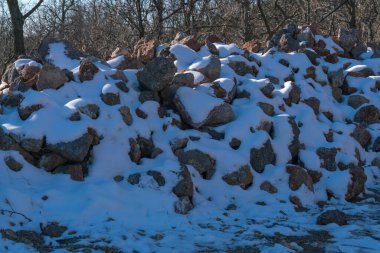 Sierra Nevada 'da karla kaplı taşlar, çimenler ve ağaçlar var.