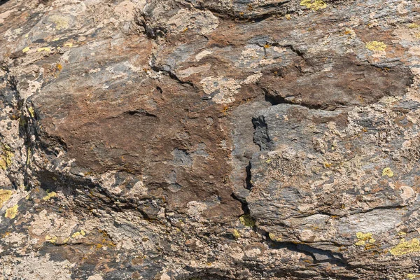 Rotsachtige Oneffen Oppervlak Rots Grijs Van Kleur Heeft Korstmos Het — Stockfoto