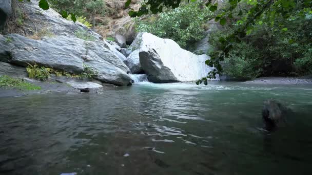 스페인 시에라 흐르는 물에는 바위가 식물도 있습니다 — 비디오