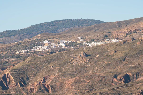 Village Side Mountain Southern Spain Facades Houses White Church Vegetation — Stock Photo, Image