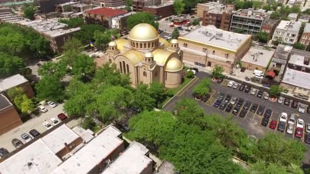 Fotografia aerea su Chicago e vedute del centro della Chiesa — Video Stock