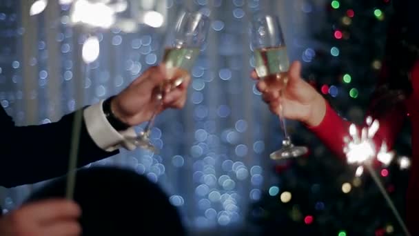 Male and Female Presented Each Other With Champagne Glasses. — Stock Video