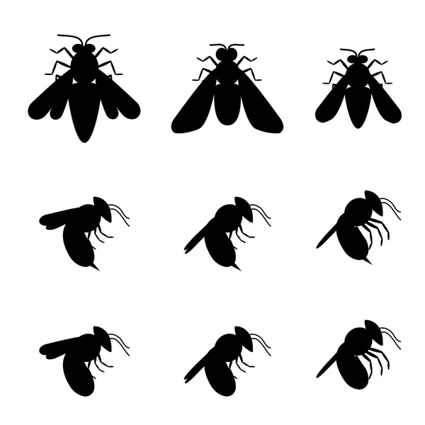 Iconos de abeja en silueta, Vista superior y lateral — Vector de stock