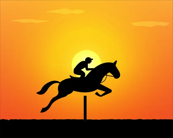 Saut de cheval au coucher du soleil. vecteur — Image vectorielle
