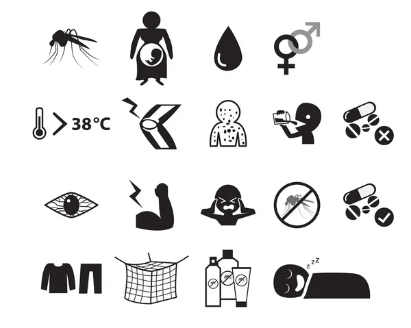 Set of Zika virus icon in silhouette style — Stock Vector