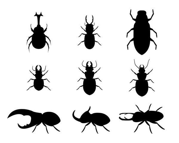 Set di scarabeo cervo in stile silhouette, vettore — Vettoriale Stock