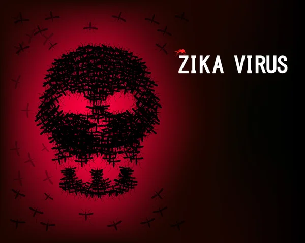 Вірусні шпалери Zika з черепом комарів — стоковий вектор