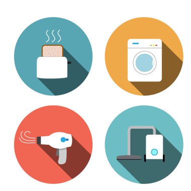 Ekmek kızartma makinesi, saç kurutma makinesi, yıkama, elektrikli süpürge simgeler