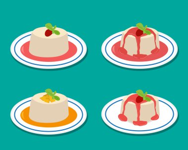 Set of Panna cotta in flat style, vector clipart