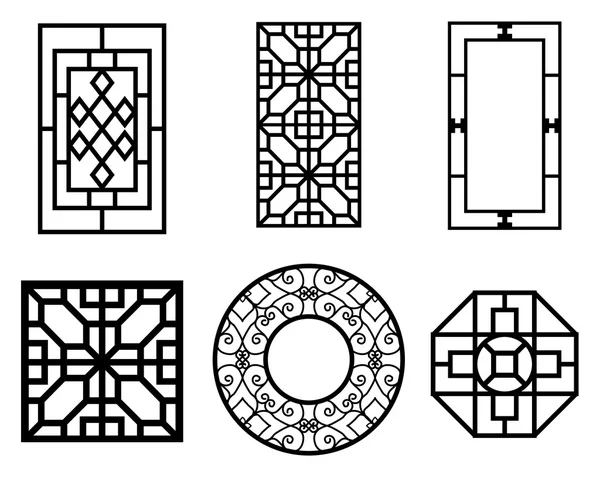 Set jendela Cina dengan pola, vektor - Stok Vektor