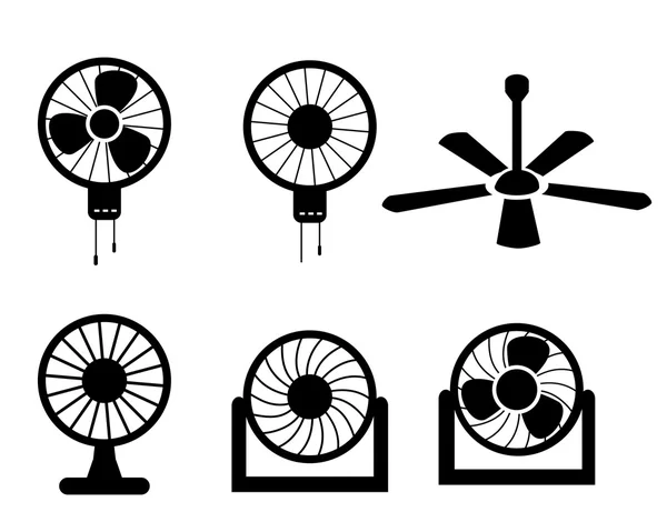 Conjunto de iconos del ventilador en estilo de silueta, vector — Vector de stock