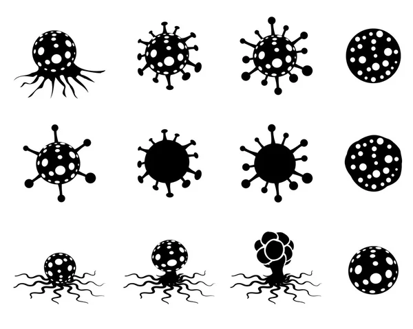 Set of virus and cancer cell in silhouette style — Stock Vector