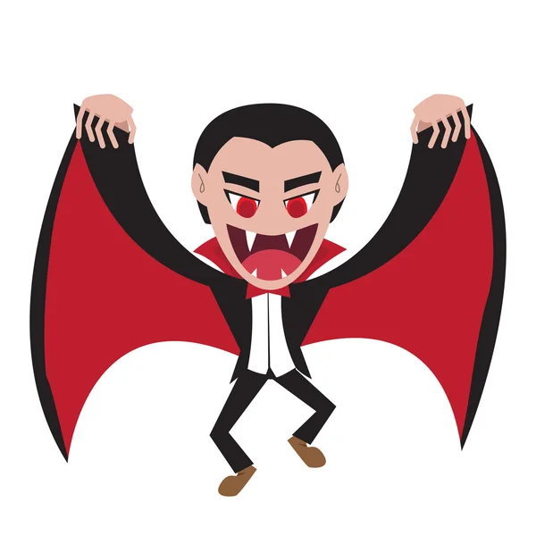 Dracula con mantello alare in stile piatto, vettore — Vettoriale Stock