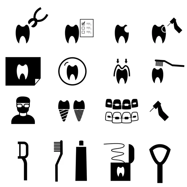 Conjunto de iconos dentales en estilo silueta, vector — Vector de stock