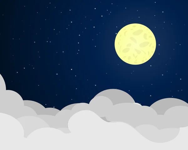 Paisaje nublado en la noche con luna llena — Vector de stock