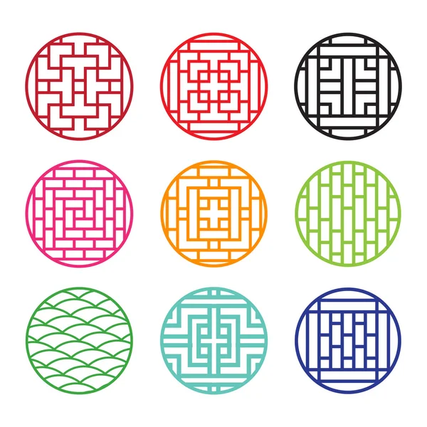 Set van ronde Chinese patroon raamkozijn — Stockvector