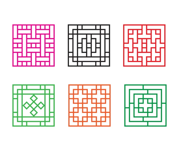 Conjunto de ventana de patrón chino en concepto cuadrado — Vector de stock