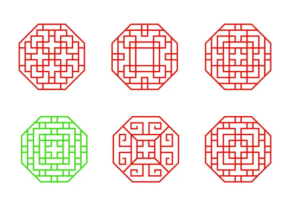 Σύνολο Stencil Κινεζική Οκτάγωνο Πλαίσιο Παράθυρο Διάνυσμα Τέχνης — Διανυσματικό Αρχείο
