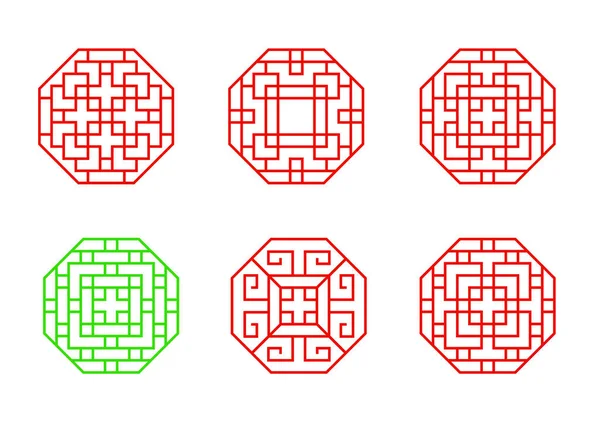 Set Stencil Chinese Octagon Window Frame Vector Art — Vector de stock