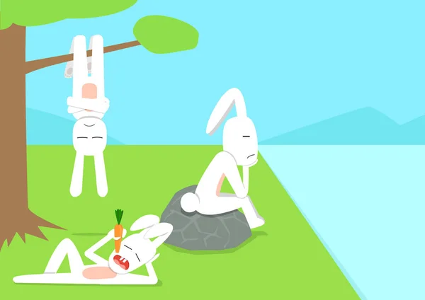 Rabbit Acting Boring Time Vector Cartoon Art — Stock Vector