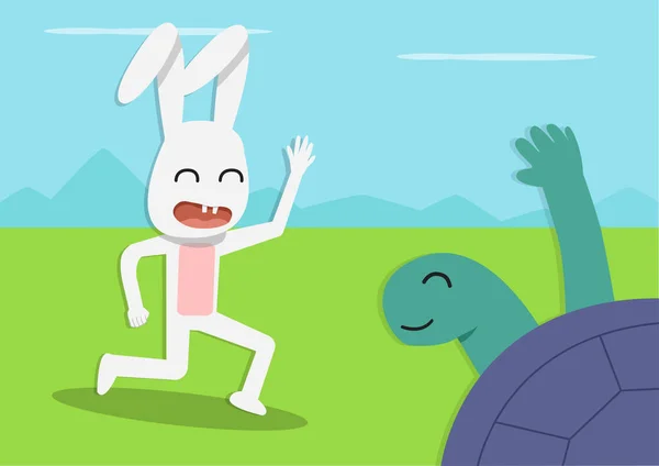 Tortoise Meet Rabbit Forest Vector Cartoon Art — Stock Vector