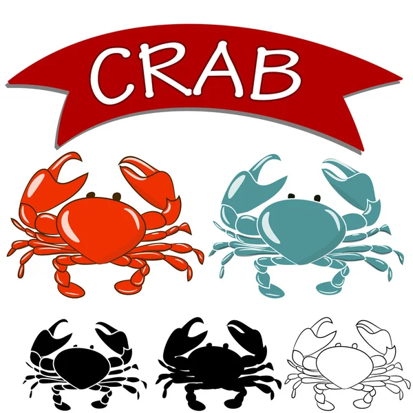 Crabe cuit et crabe vivant isolé sur fond blanc . — Image vectorielle