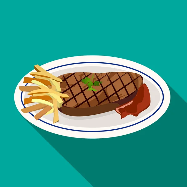 Gegrilltes Fleischsteak mit Pommes auf Teller — Stockvektor