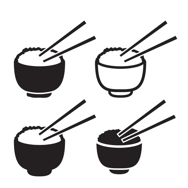 Set di ciotola di riso con coppia di bacchette icona — Vettoriale Stock