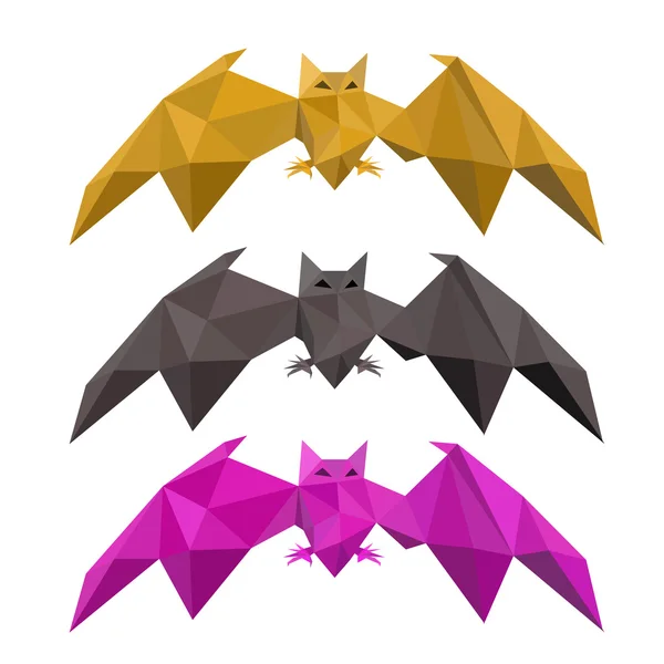 Conjunto de baja poli murciélago volando — Vector de stock