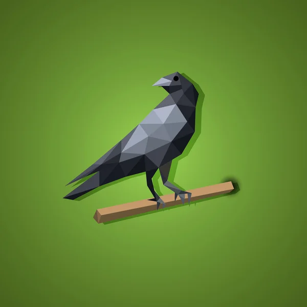 Black Raven bird vector in low polygon art — Wektor stockowy