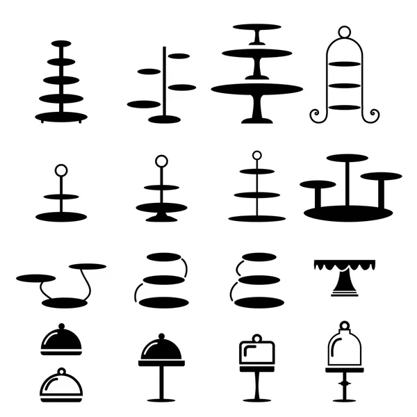 Set stand kue dalam ikon siluet - Stok Vektor