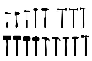 Set of reflex hammer and home hammer in silhouette icon clipart