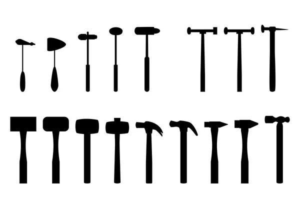 Набор рефлекторного молотка и домашнего молотка в силуэте иконки — стоковый вектор