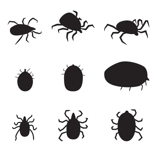 Set of black silhouette dog tick icon. isolated vector illustrat — Stock Vector