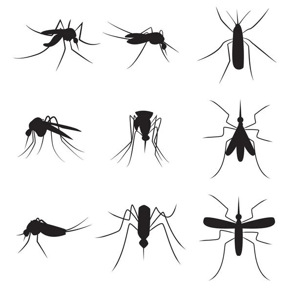 Zestaw czarna sylwetka przewoźnika komarów na białym tle na biały bac — Wektor stockowy
