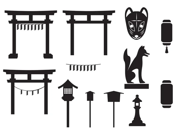 Schwarzer silhouette traditionelles objekt in japan, japan gate und mo — Stockvektor