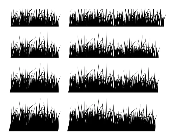 Conjunto de hierba silueta negra en diferentes alturas — Vector de stock