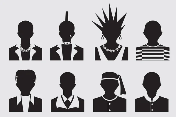 Hipster, punk, emo, rockstar and prisoner avatar profile picture — стоковый вектор