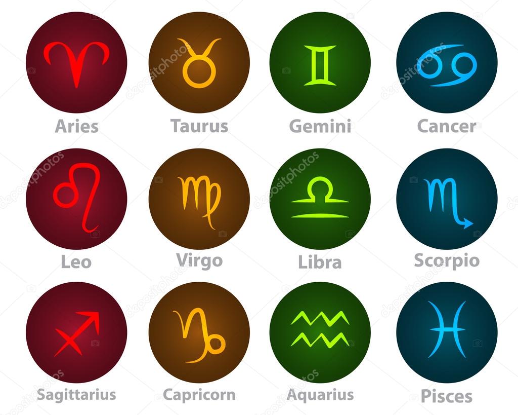Zodiac signs circle neon ball icon