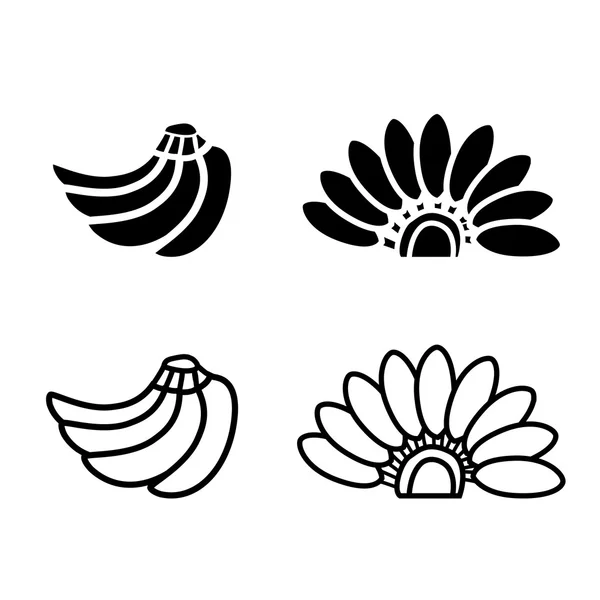 Racimo de plátanos icono y logotipo en la silueta — Vector de stock